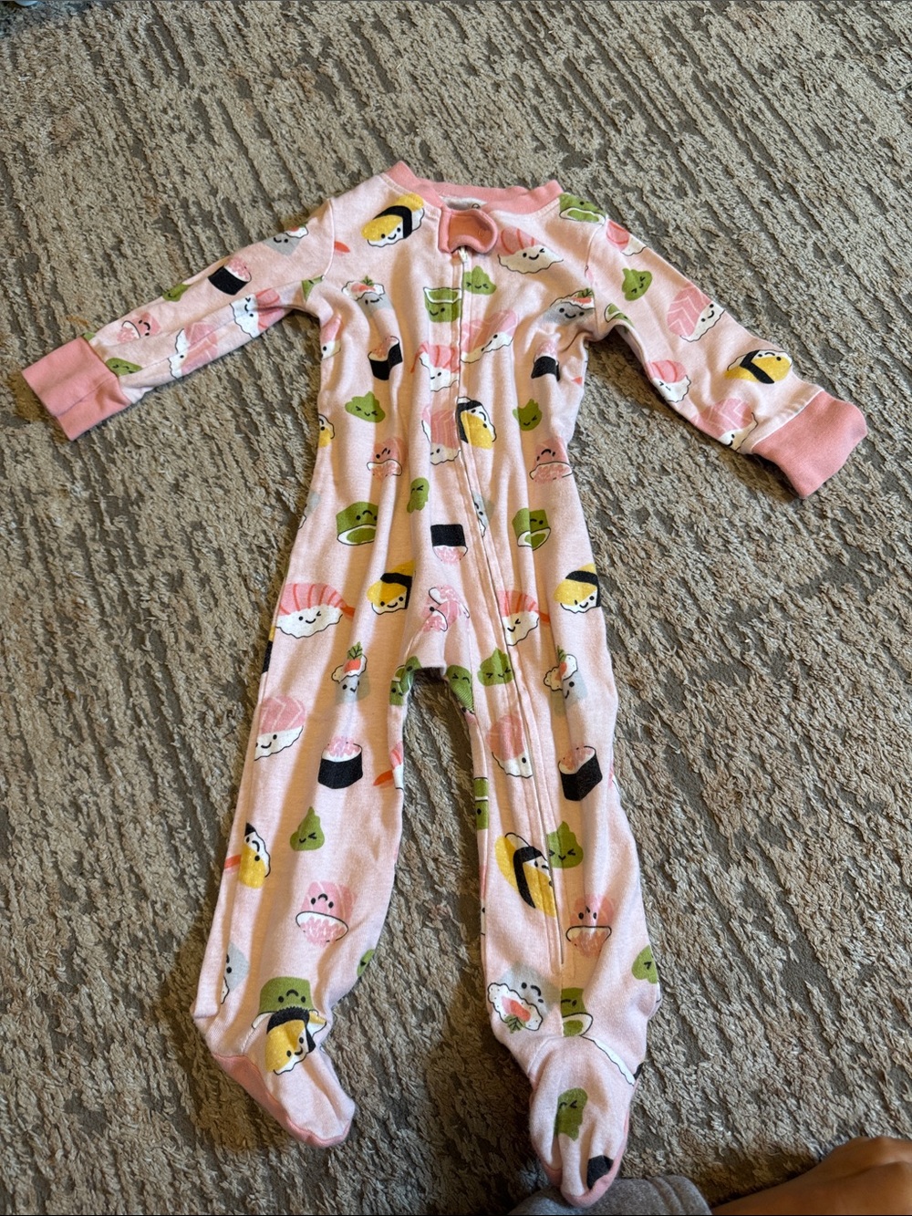 Honest Pink Sushi Print Footed One-Piece Pajamas 6-9 month